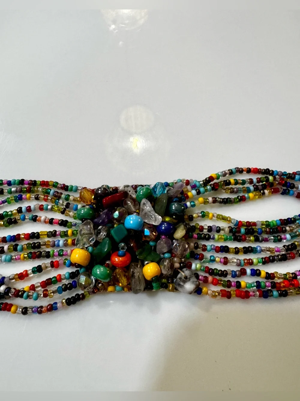 Multicolor Seed Bead Mixed Stone Wide Cuff Bracelet Magnetic Closure